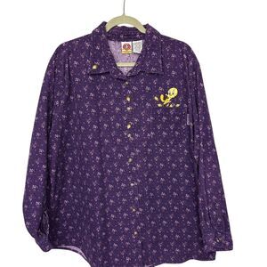 Looney Tunes Women's Plus Tweety Bird Corduroy Shirt Purple Floral 22W 24W